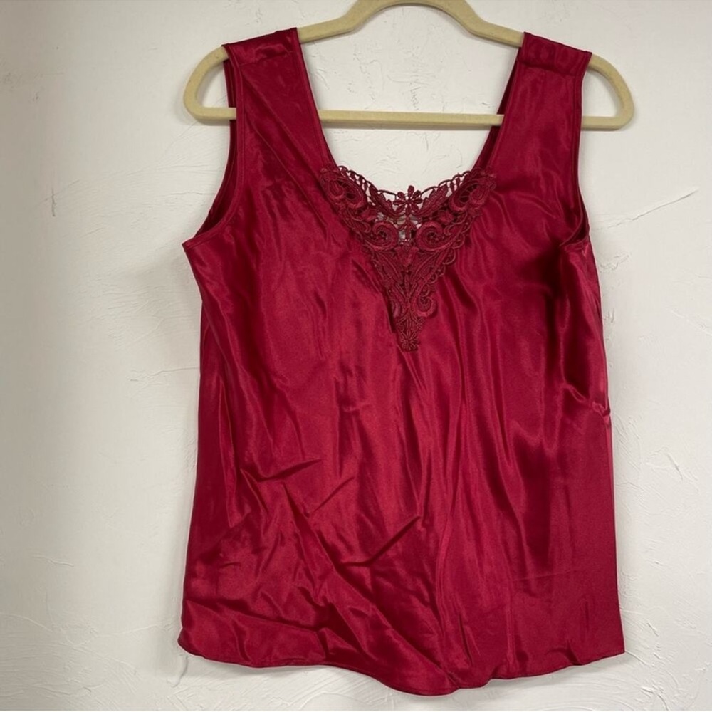 Vintage Escapades Red Lace Satin Cami Tank Top